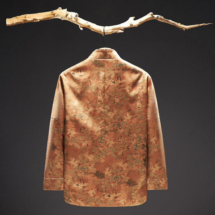 Buddha Stones 100% マルベリーシルク 30匁 鳳凰 吉祥雲 長袖 メンズジャケット - image 3