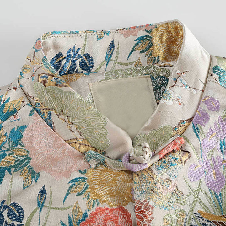 Buddha Stonesマンダリンダック 牡丹 花 カエルボタン 長袖 メンズ ジャケット ポケット付き - image 3