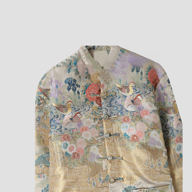 Buddha Stonesマンダリンダック 牡丹 花 カエルボタン 長袖 メンズ ジャケット ポケット付き - image 2