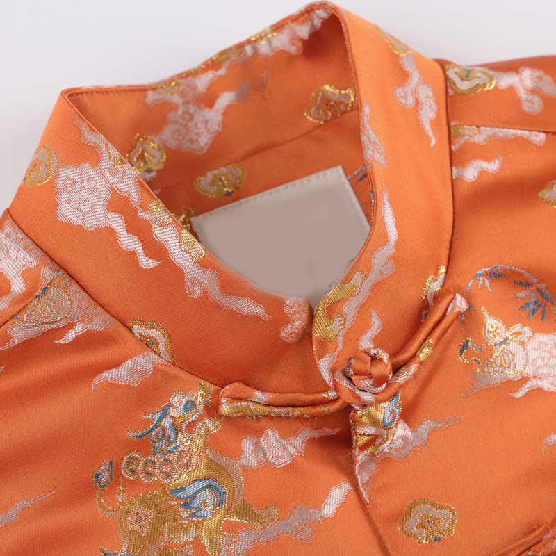 Buddha Stonesオレンジ麒麟吉兆雲カエルボタン長袖メンズジャケットポケット付き - image 4