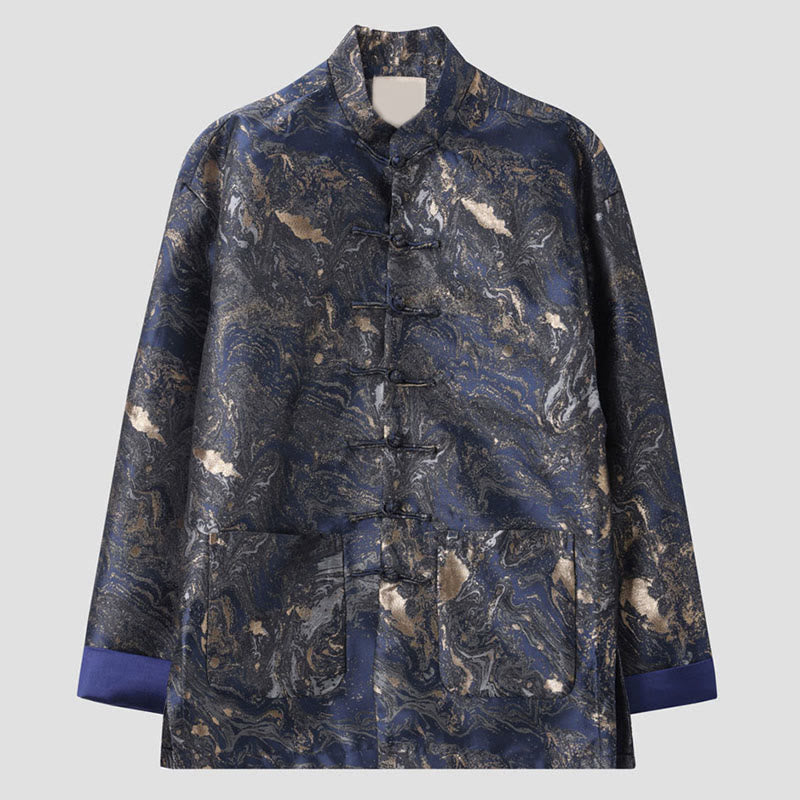 Buddha Stonesと青い流水山カエルボタンの長袖メンズジャケット（ポケット付き） - image 1