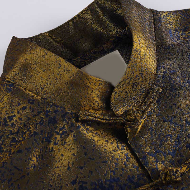 Buddha Stonesゴールデンデザートブルーフラワー カエルボタン 長袖 メンズジャケット ポケット付き - image 4