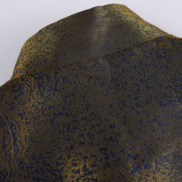 Buddha Stonesゴールデンデザートブルーフラワー カエルボタン 長袖 メンズジャケット ポケット付き - image 5