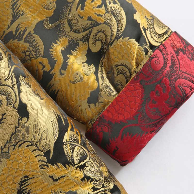 Buddha Stones冬用 ドラゴン ジャカード 暖かい フロッグボタン 長袖 メンズ ジャケット ポケット付き - image 9