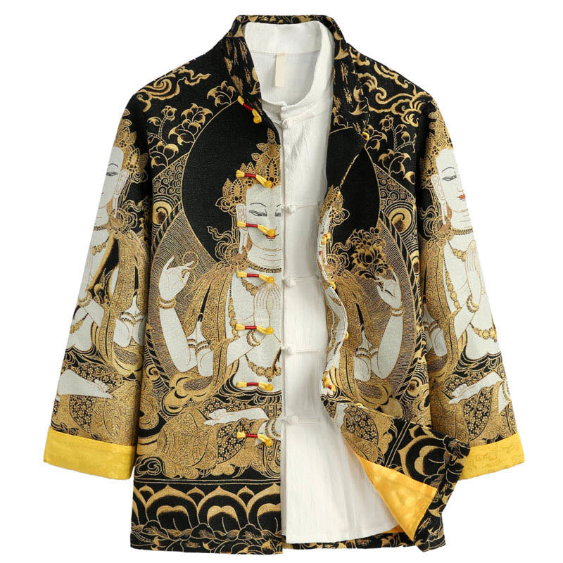 Buddha Stones石観音カエルボタン長袖メンズジャケット - リネン - US/UK/AU44、 EU54 (4XL) - image 0