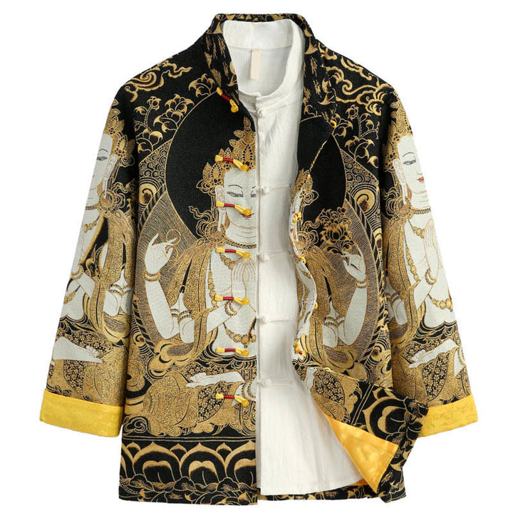 Buddha Stones石観音カエルボタン長袖メンズジャケット - リネン - US/UK/AU44、 EU54 (4XL) - image 0