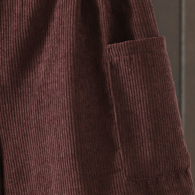 Buddha Stonesフリース裏地 ハイウエスト レディース ワイドレッグ コーデュロイ コットンパンツ ポケット付き - image 5