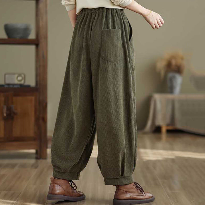 Buddha Stones冬用 無地 アンクル丈 シンプルデザイン レディース コーデュロイ ハーレムパンツ ポケット付き - image 5