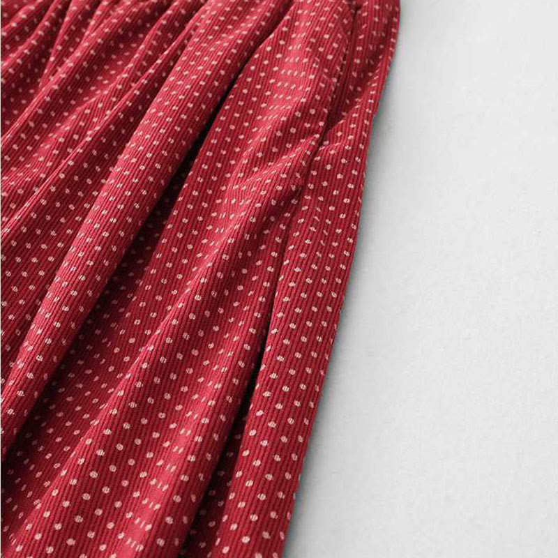 Buddha Stonesの秋のドット柄ハイウエストデザインレディースワイドレッグパンツ（ポケット付き） - image 8