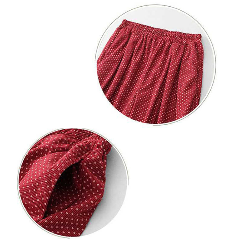 Buddha Stonesの秋のドット柄ハイウエストデザインレディースワイドレッグパンツ（ポケット付き） - image 12