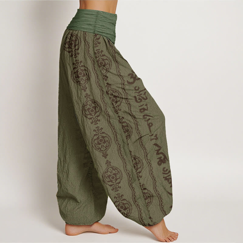 Buddha Stonesピュアコットン マンダラオーム・マニ・パドメ・フムレディース 伸縮性ウエスト ハーレムパンツ - image 6