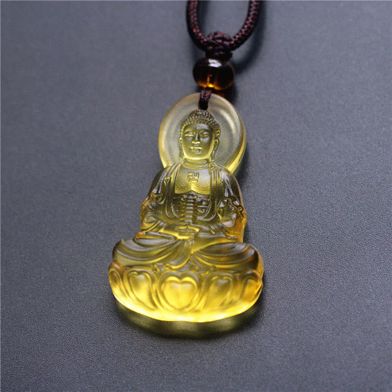 Buddha Stonesリュウリ クリスタル メディスン ブッダ セレニティ ネックレス ペンダント - 薬師如来-黄色 - image 3