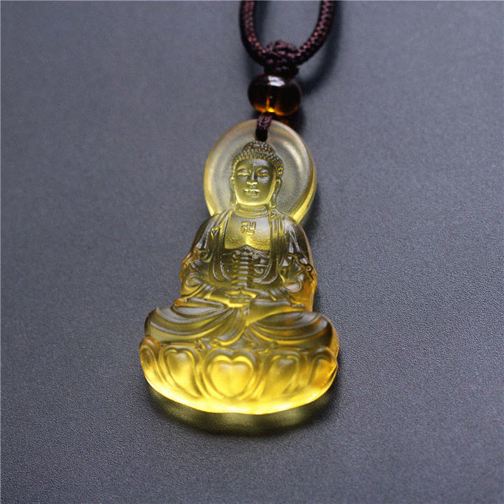 Buddha Stonesリュウリ クリスタル メディスン ブッダ セレニティ ネックレス ペンダント - 薬師如来-黄色 - image 3