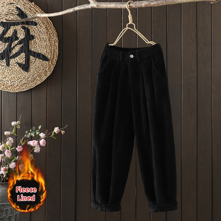 Buddha Stonesレディース 冬用 無地 コーデュロイ コットン ハイウエスト フリース裏地 ハーレムパンツ ポケット付き - 黒 - US8-10，UK/AU12-14，EU40-42 (2XL) - image 11