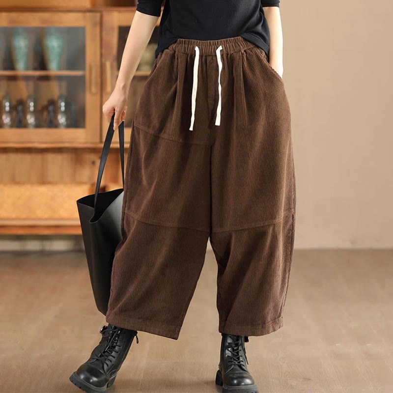 Buddha Stonesレディース ドローストリングデザイン コットンコーデュロイ サーマルフリース裏地 ポケット付きパンツ - サドルブラウン - US14、 UK/AU18、 EU46 (4XL) - image 6