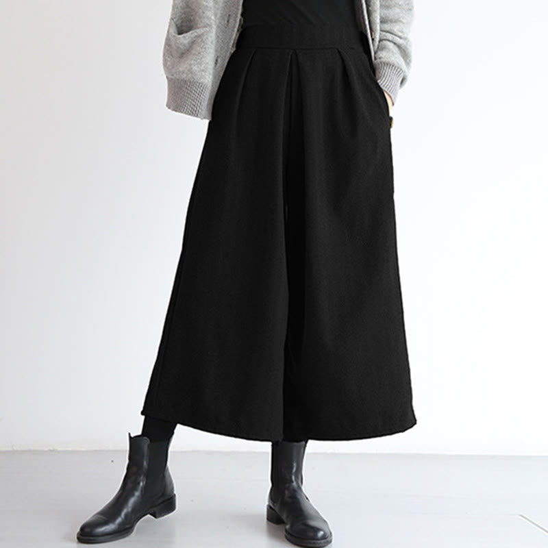 Buddha Stones無地 伸縮性ウエストバンドデザイン レディース 7-8丈 ワイドレッグパンツ ポケット付き - 黒 - US12、 UK/AU16、 EU44 (3XL) - image 14