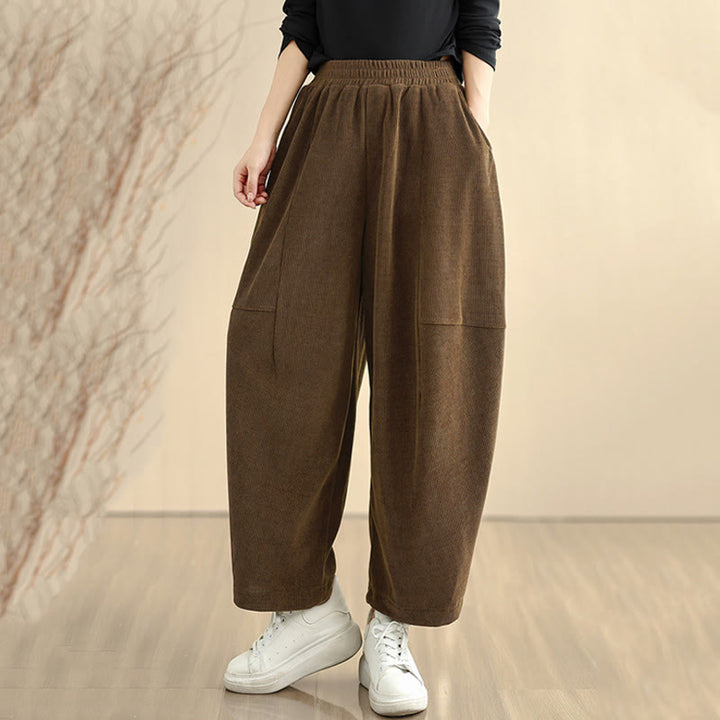 Buddha Stonesレディース 秋冬 パッチワーク 無地 コーデュロイ ハーレムパンツ ポケット付き - image 3