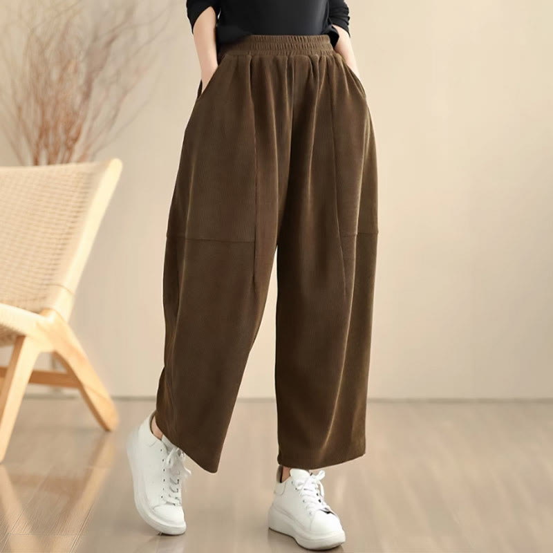 Buddha Stonesレディース 秋冬 パッチワーク 無地 コーデュロイ ハーレムパンツ ポケット付き - image 1