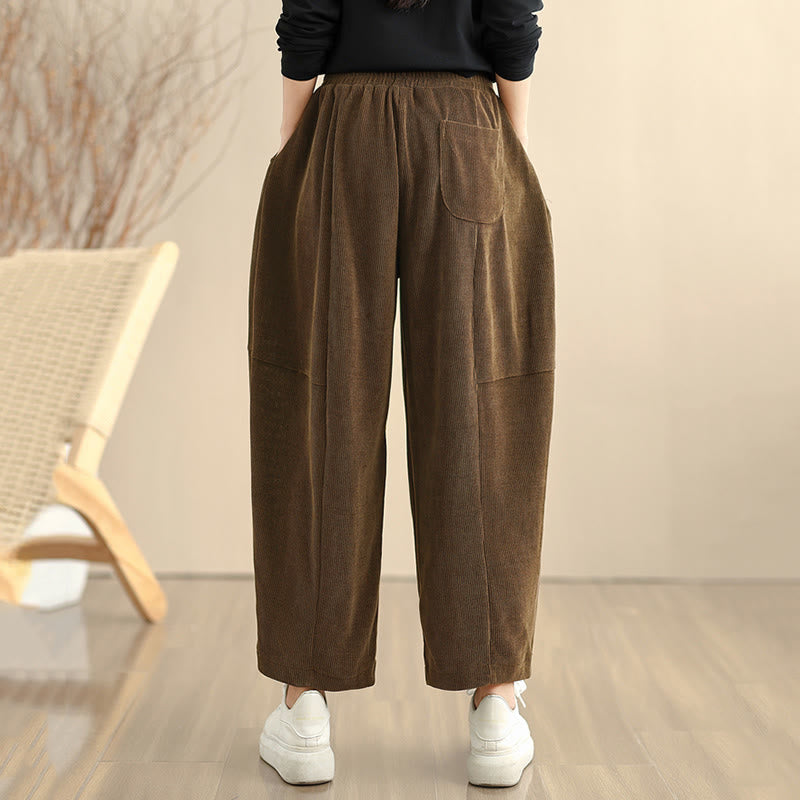 Buddha Stonesレディース 秋冬 パッチワーク 無地 コーデュロイ ハーレムパンツ ポケット付き - image 2