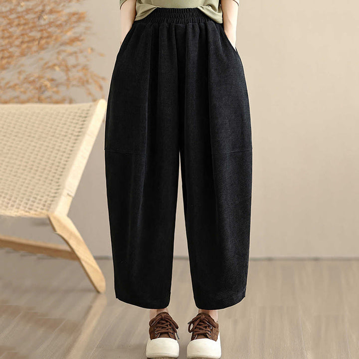 Buddha Stonesレディース 秋冬 パッチワーク 無地 コーデュロイ ハーレムパンツ ポケット付き - 黒 - US8-10，UK/AU12-14，EU40-42 (2XL) - image 17