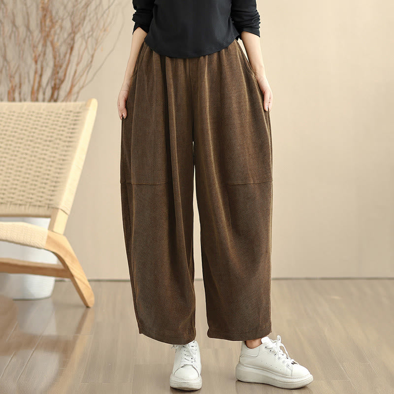 Buddha Stonesレディース 秋冬 パッチワーク 無地 コーデュロイ ハーレムパンツ ポケット付き - image 4