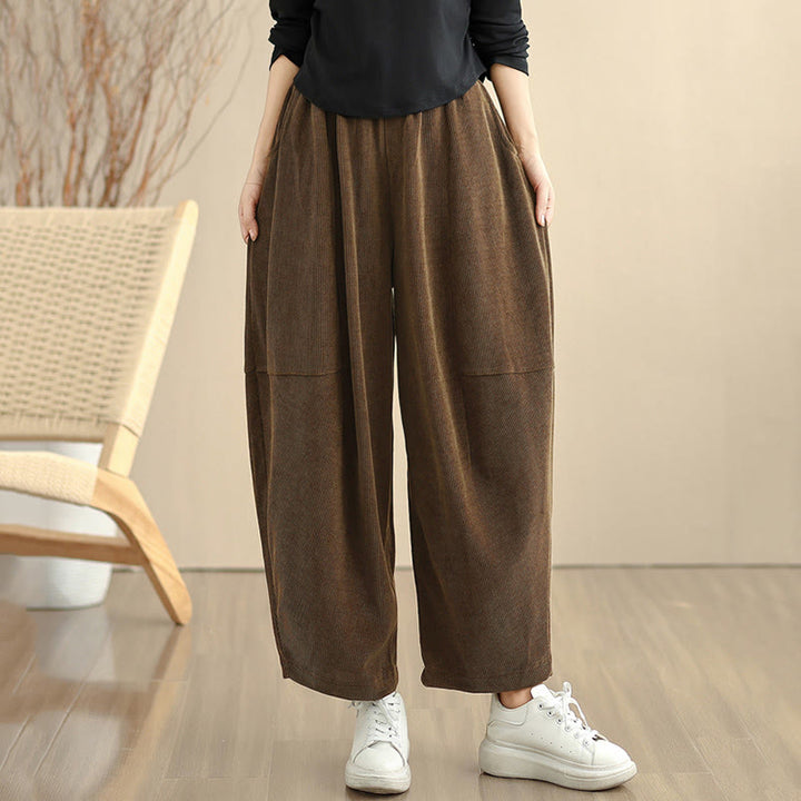 Buddha Stonesレディース 秋冬 パッチワーク 無地 コーデュロイ ハーレムパンツ ポケット付き - image 4