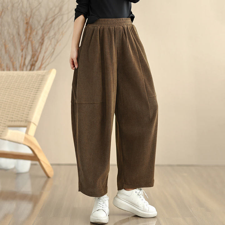 Buddha Stonesレディース 秋冬 パッチワーク 無地 コーデュロイ ハーレムパンツ ポケット付き - image 5