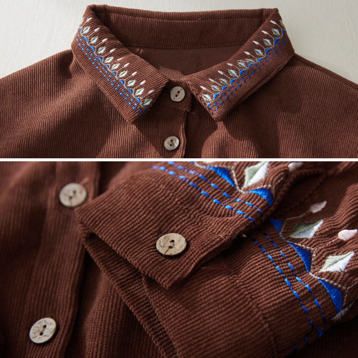 Buddha Stones刺繍花柄レースアップデザイン長袖ミディドレス（ポケット付き） - image 3