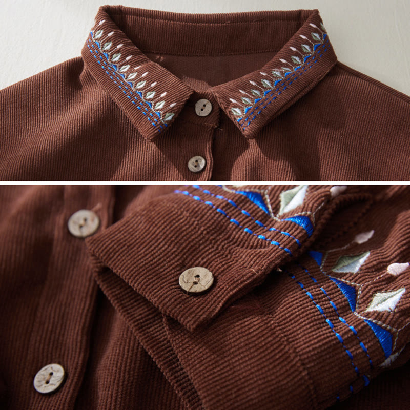 Buddha Stones刺繍の花柄レースアップデザイン長袖ミディドレス（ポケット付き） - image 3