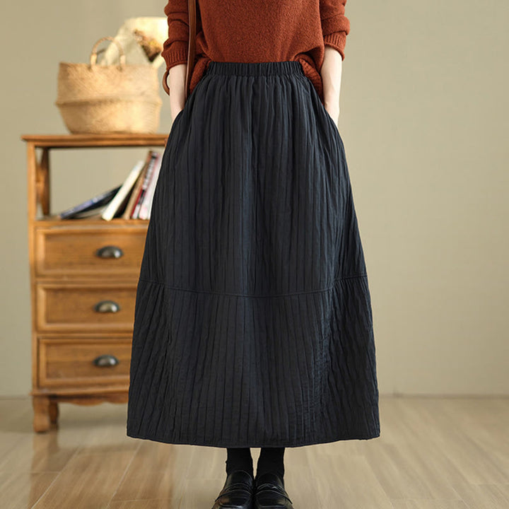 Buddha Stonesプレーンプリーツデザイン 伸縮性ウエスト レディース サーマルスカート ポケット付き - 黒 - US8-10，UK/AU12-14，EU40-42 (2XL) - image 4