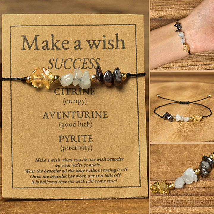 Buddha Stonesシトリン グリーンアベンチュリン パイライト成就のロープカードブレスレット - 不規則ビーズ（手首周り：14～23cm） - image 0