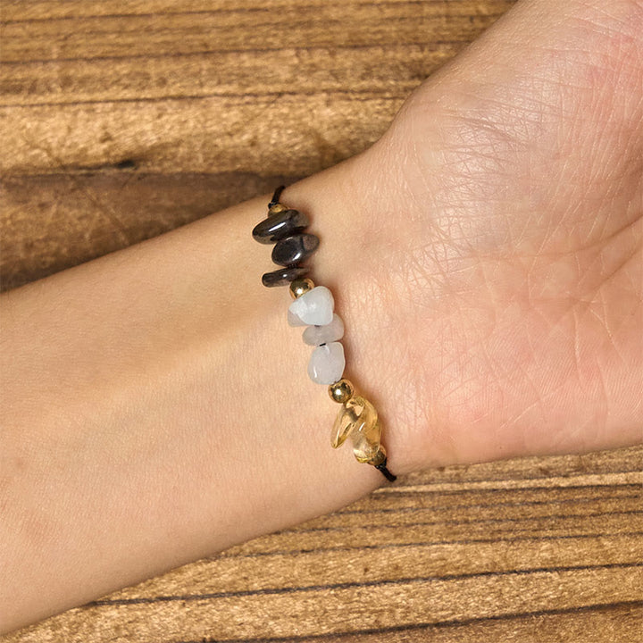 Buddha Stonesシトリン グリーンアベンチュリン パイライト成就のロープカードブレスレット - image 5