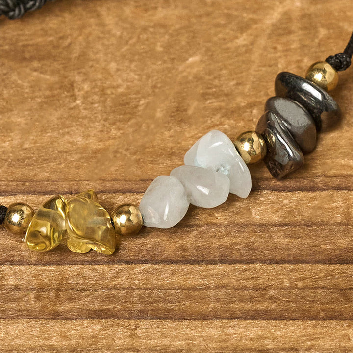 Buddha Stonesシトリン グリーンアベンチュリン パイライト成就のロープカードブレスレット - image 4