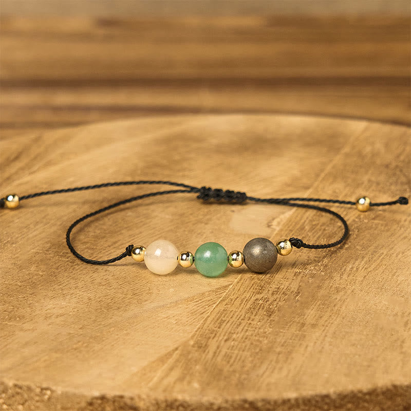 Buddha Stonesシトリン グリーンアベンチュリン パイライト成就のロープカードブレスレット - image 12