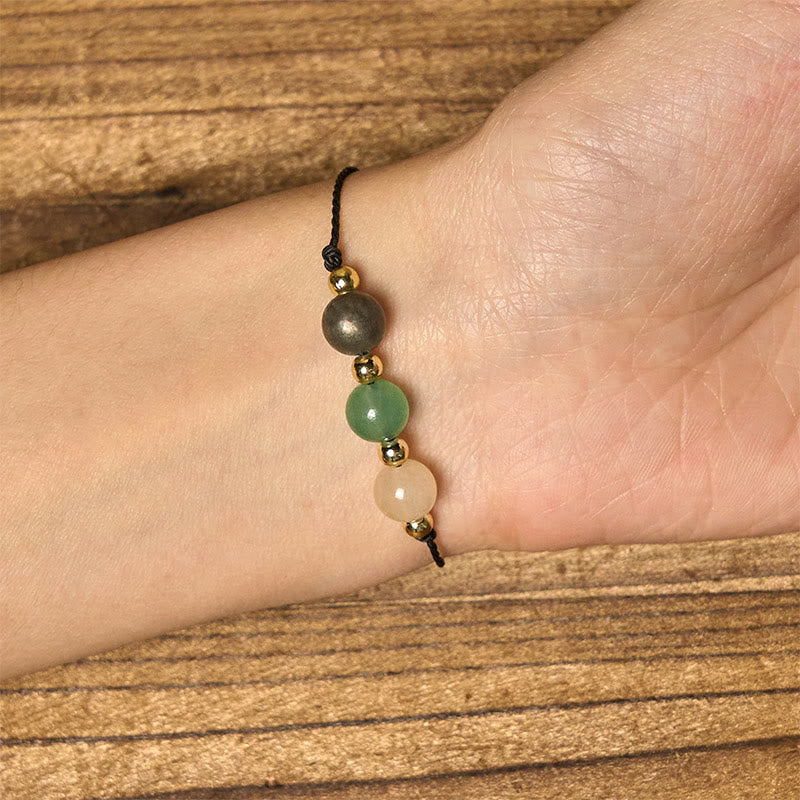 Buddha Stonesシトリン グリーンアベンチュリン パイライト成就のロープカードブレスレット - image 15