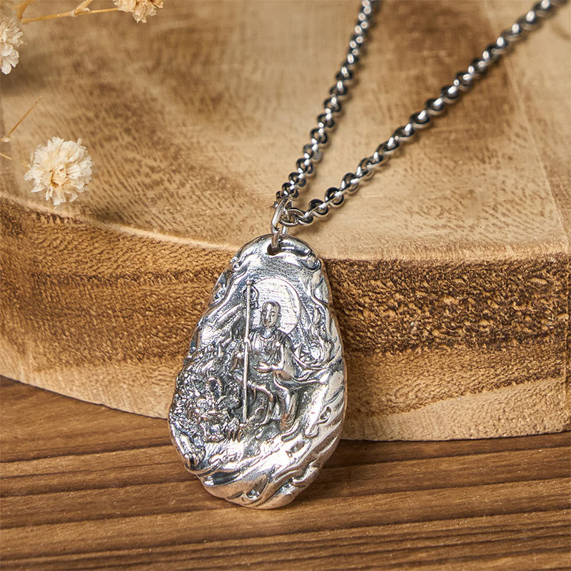 Buddha Stones 銅製地蔵菩薩慈悲ペンダントネックレス - 仏陀と十字架のチェーン - image 0