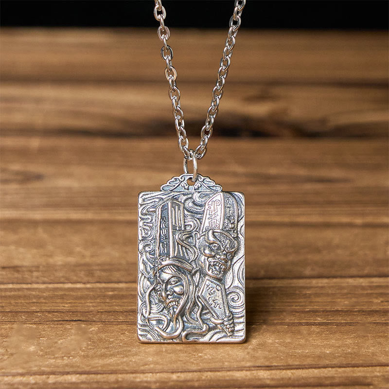 Buddha Stones 銅製 ブラック ホワイト 無常模様 バランスペンダントネックレス - 黒と白の無常と十字の鎖 - image 0