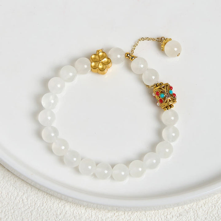 Buddha Stonesチベット産 ホワイトアゲート 水晶石 花 ポジティブブレスレット - image 2