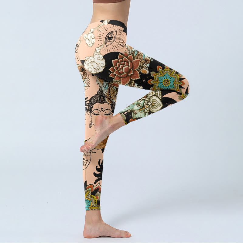 Buddha Stones ロータス ガネーシャ マンダラ イーブルアイ鯉陰陽ジム レギンス レディース ヨガパンツ - image 3