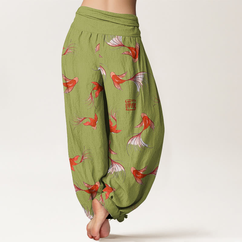 Buddha Stonesプリント 純綿 鯉鯉レディース 伸縮性ウエスト ハーレムパンツ - image 7