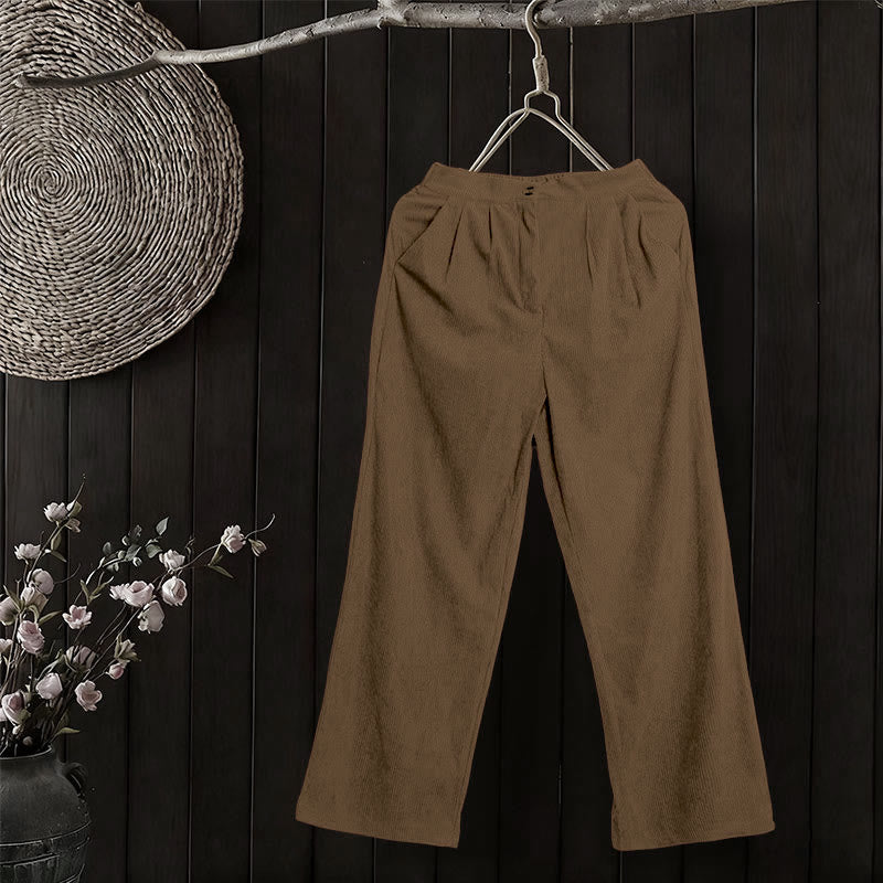 Buddha Stonesカジュアルコーデュロイストレートレッグレディースパンツ（ポケット付き） - image 3