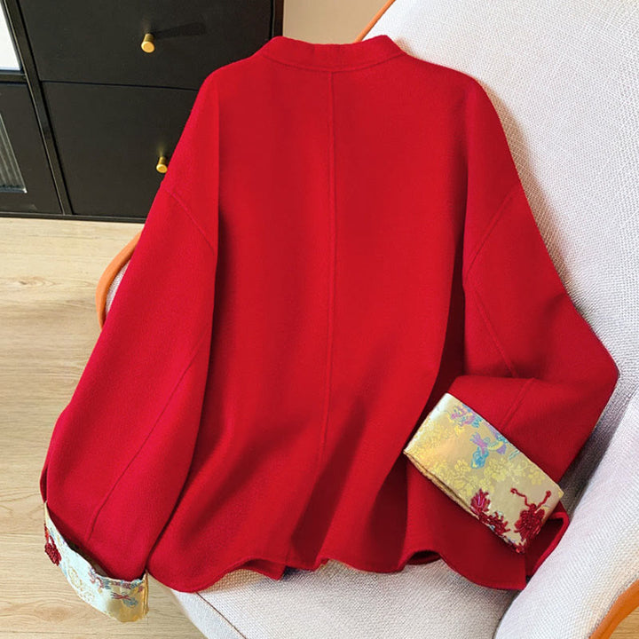 Buddha Stones冬 刺繍 ボタン デザイン 長袖 レディース コットン ジャケット ポケット付き - image 2