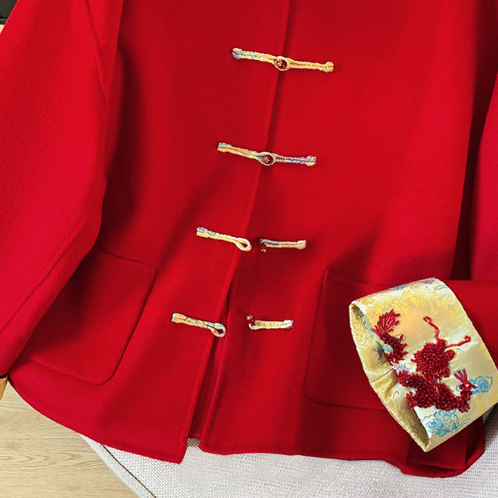 Buddha Stones冬 刺繍 ボタン デザイン 長袖 レディース コットン ジャケット ポケット付き - image 6