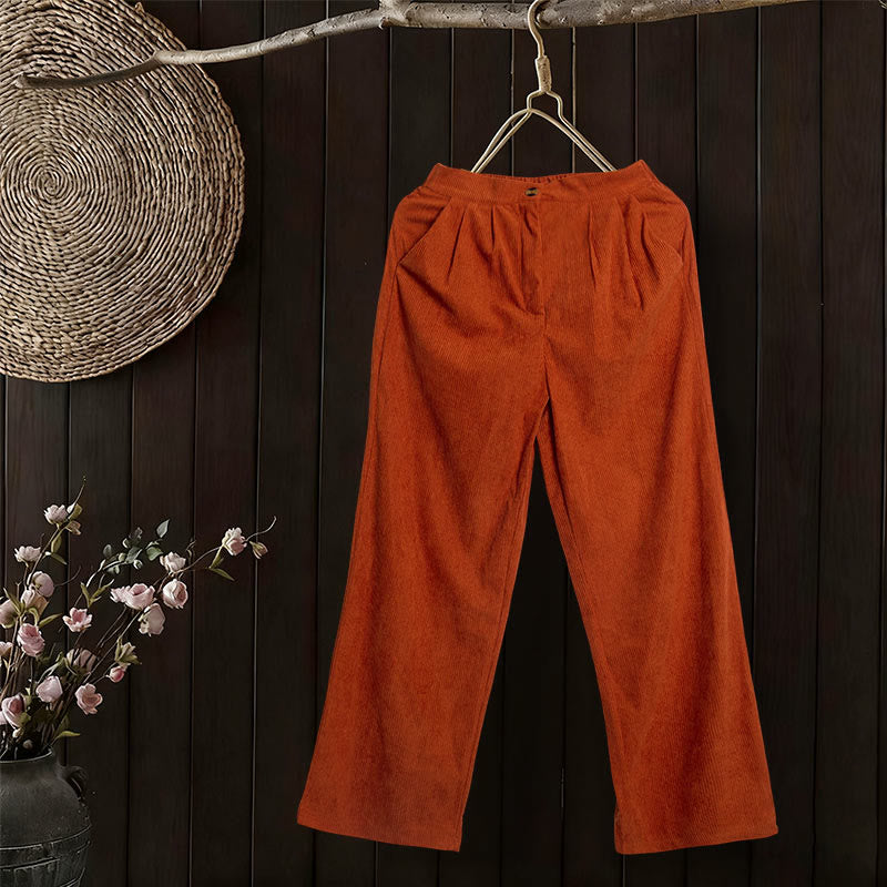 Buddha Stonesカジュアルコーデュロイストレートレッグレディースパンツ（ポケット付き） - image 30