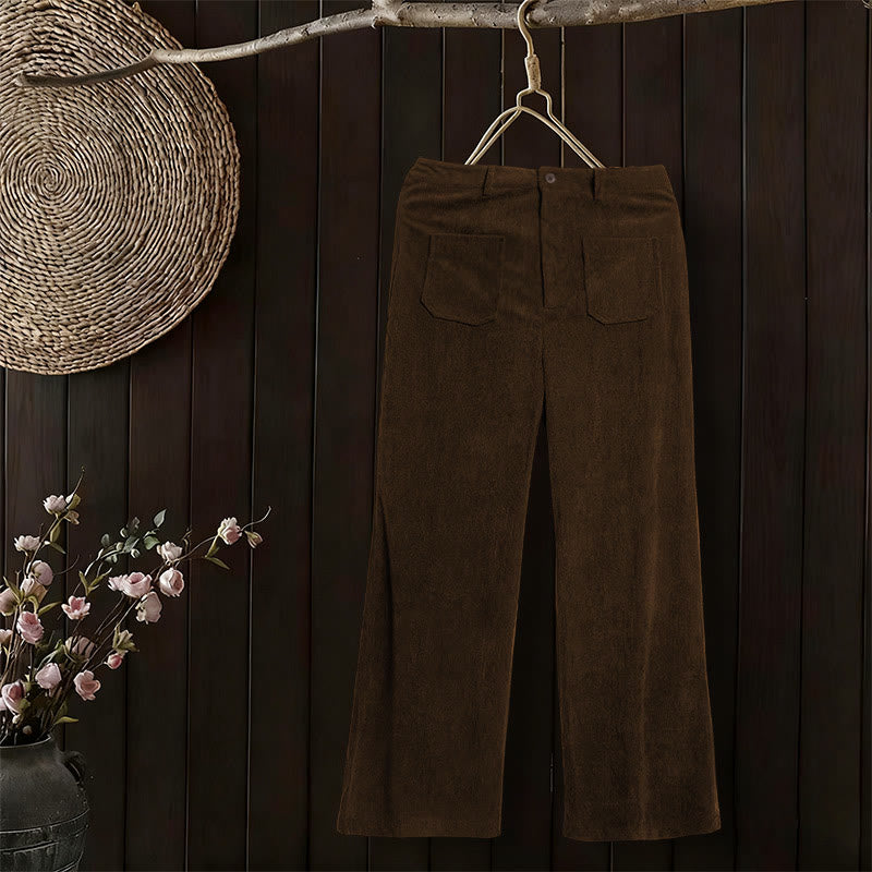 Buddha Stonesプレーンコーデュロイポリエステルレディースボタンワイドレッグパンツ（ポケット付き） - image 5