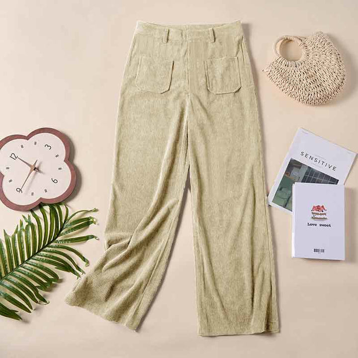 Buddha Stonesプレーンコーデュロイポリエステルレディースボタンワイドレッグパンツ（ポケット付き） - image 13