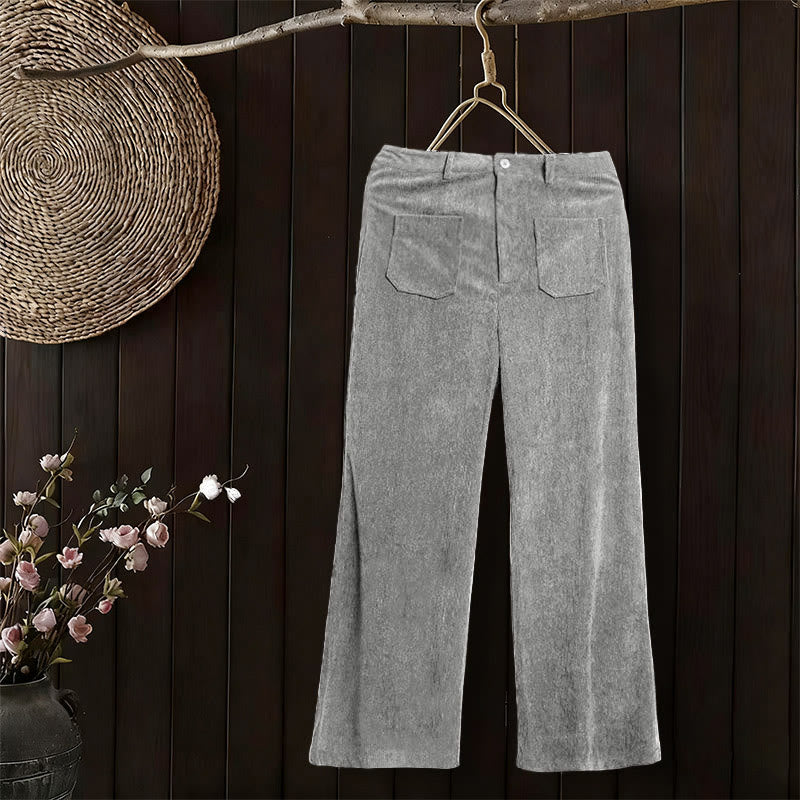 Buddha Stonesプレーンコーデュロイポリエステルレディースボタンワイドレッグパンツ（ポケット付き） - image 16
