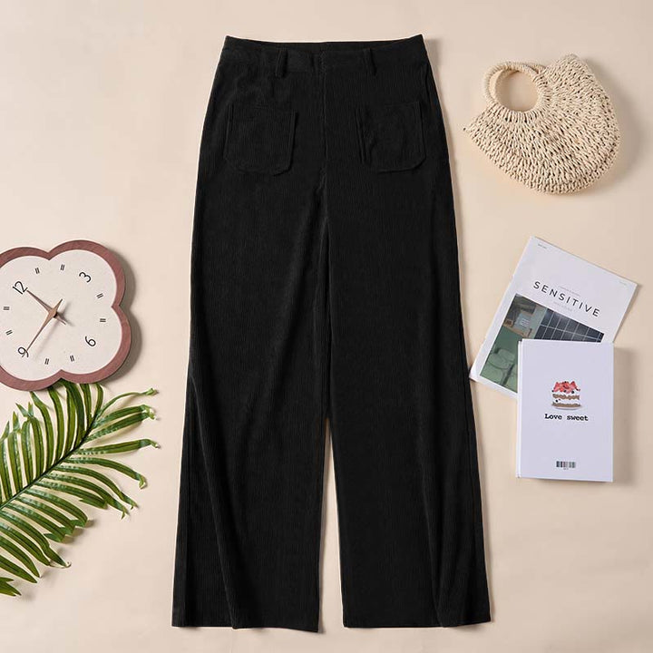 Buddha Stonesプレーンコーデュロイポリエステルレディースボタンワイドレッグパンツ（ポケット付き） - image 23