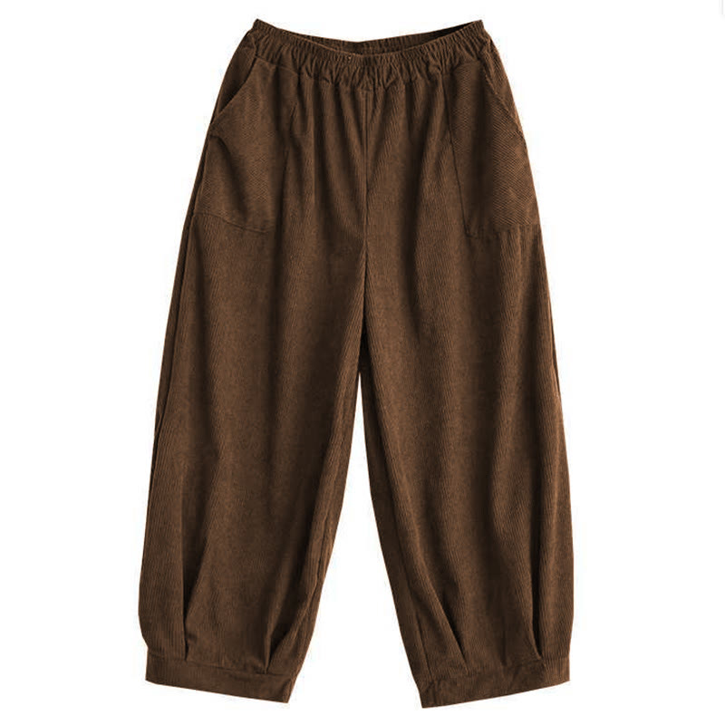 Buddha Stones冬用 無地 アンクル丈 シンプルデザイン レディース コーデュロイ ハーレムパンツ ポケット付き - image 13