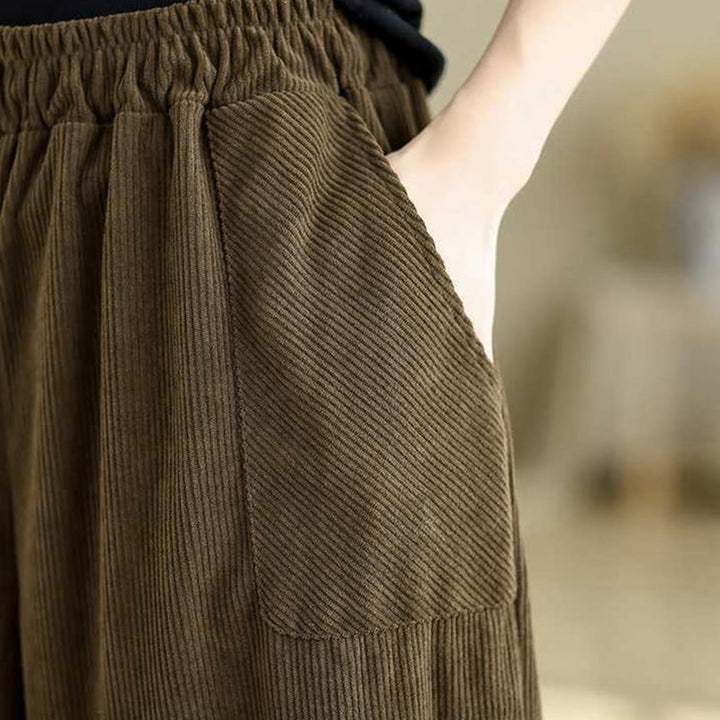 Buddha Stones冬用 無地 アンクル丈 シンプルデザイン レディース コーデュロイ ハーレムパンツ ポケット付き - image 21